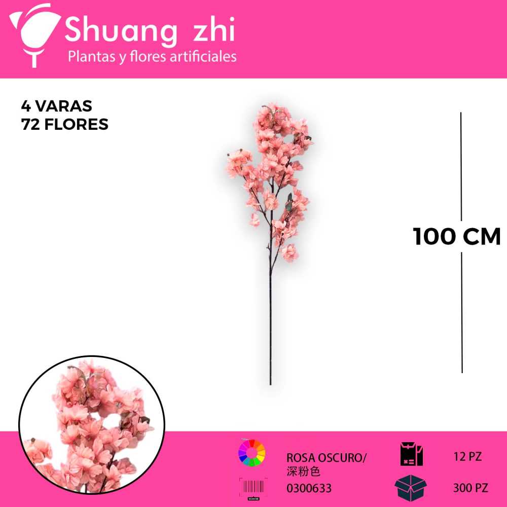 VARA CEREZO 100CM ROSA OSCURO HOJA OSCURO