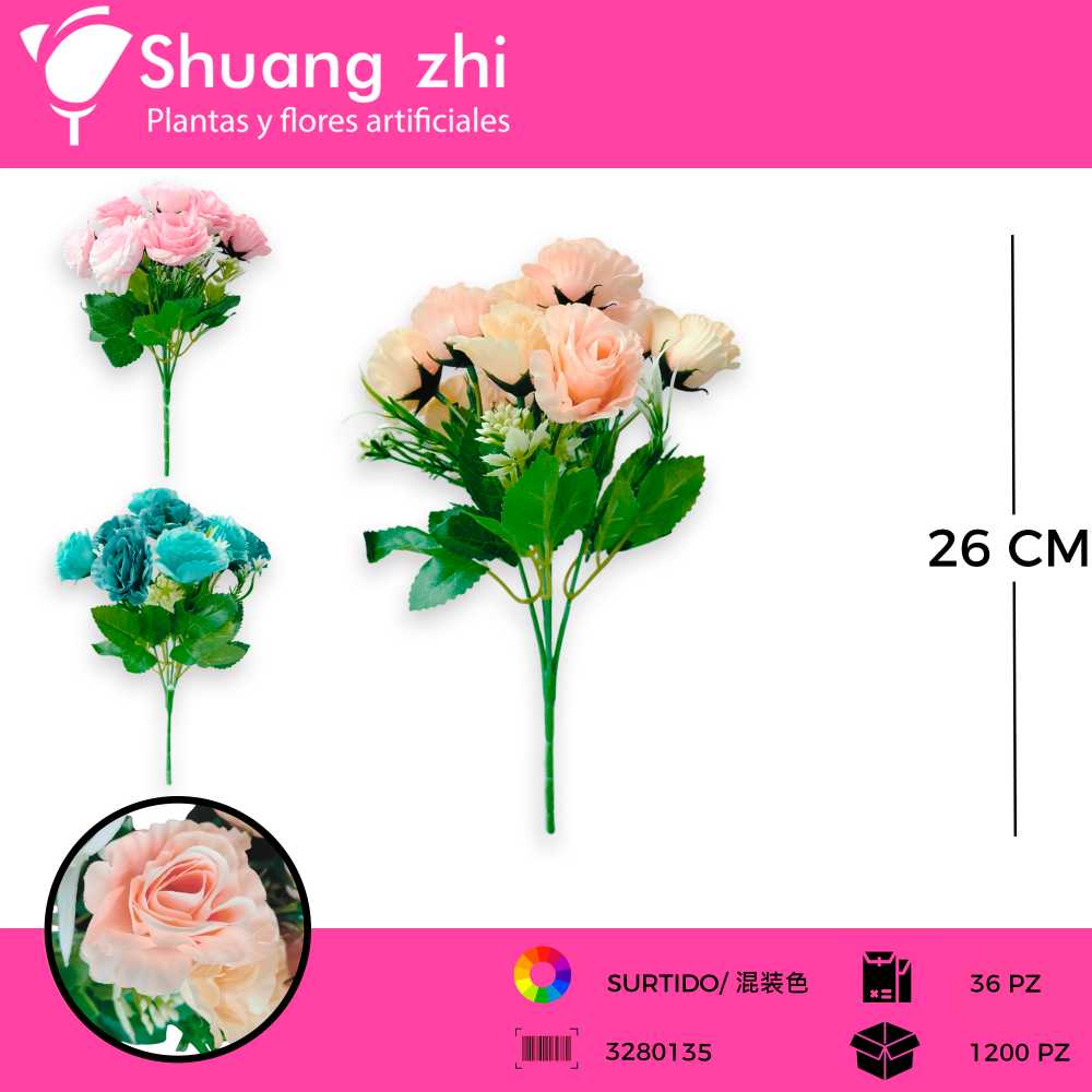 FLOR MINI ROSA SURTIDO 26CM