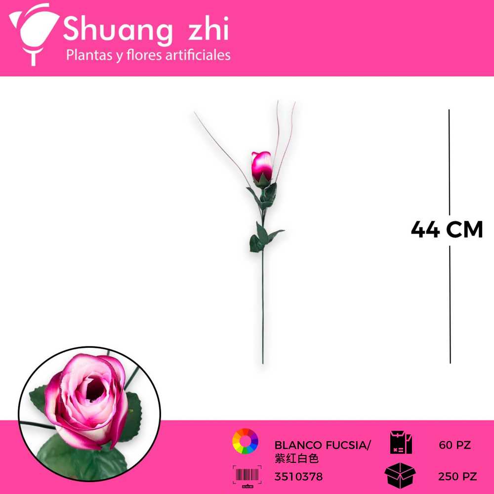 VARA ROSA BOTON BLANCO FUCSIA 44CM