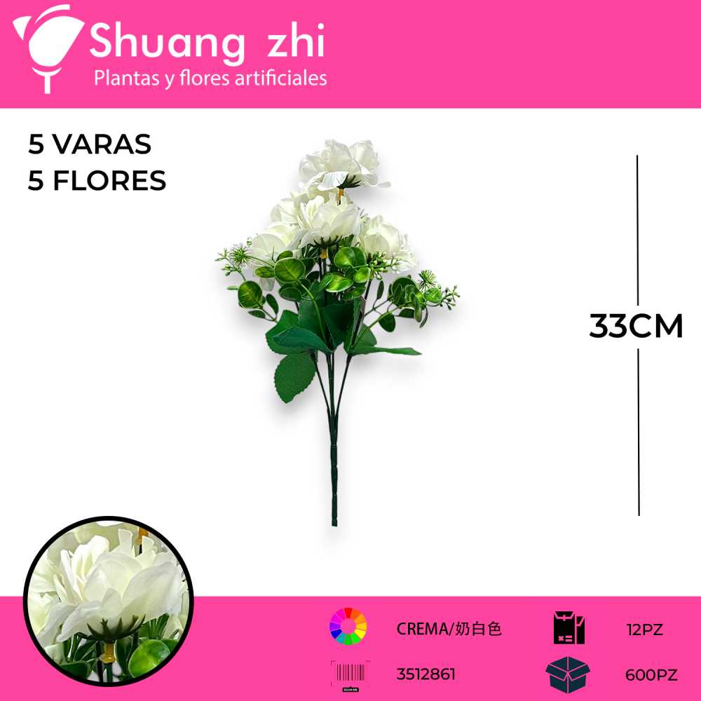 FLOR MINI SAKURA 5 VARAS CREMA