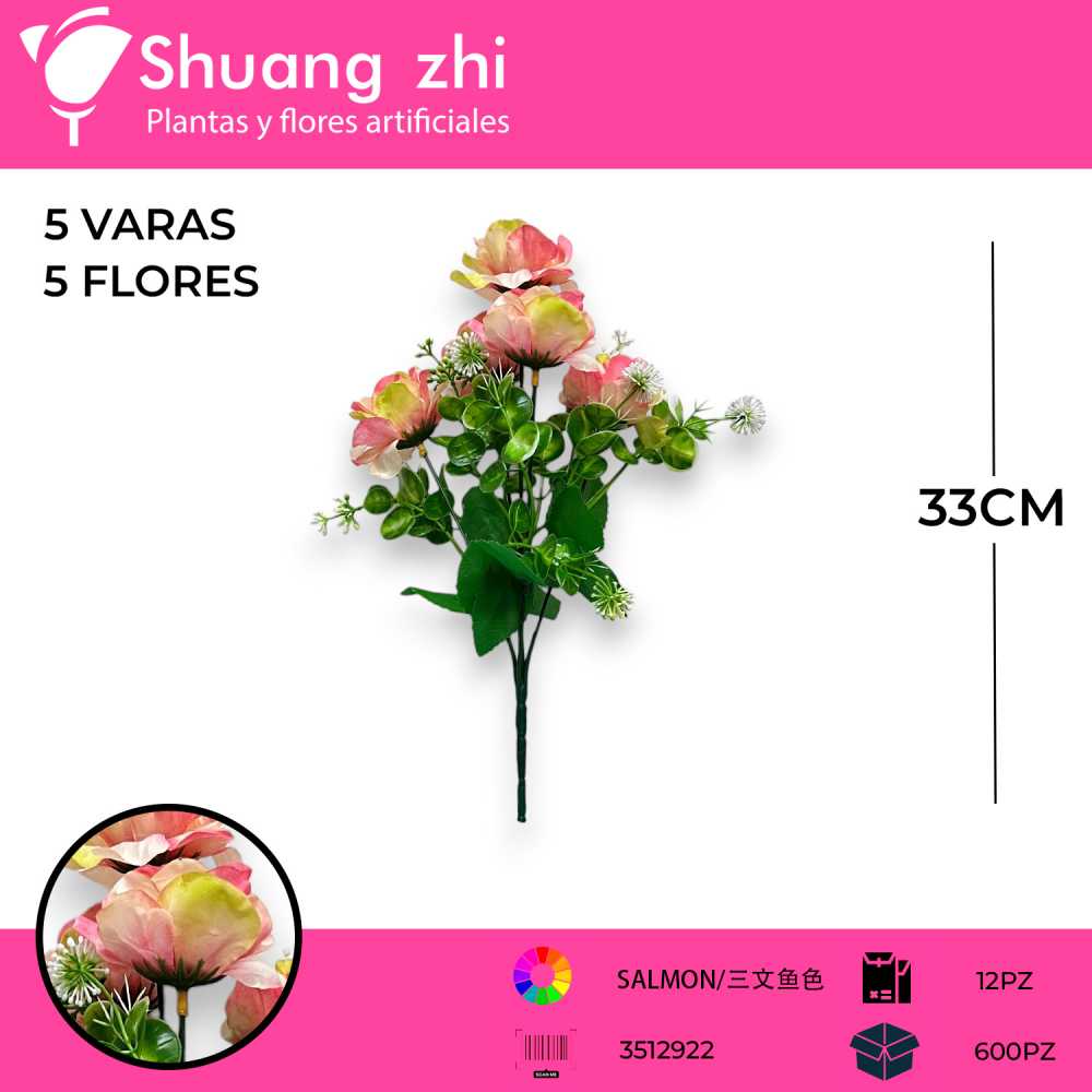 FLOR MINI SAKURA 5 VARAS SALMON