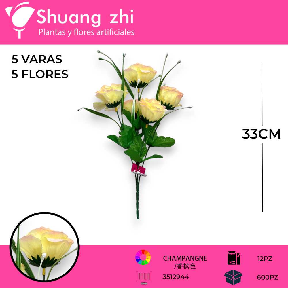 FLOR MINI ROSA 5 VARAS CHAMPANGNE