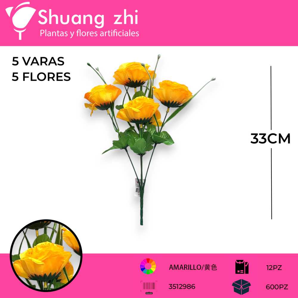 FLOR MINI ROSA 5 VARAS AMARILLO