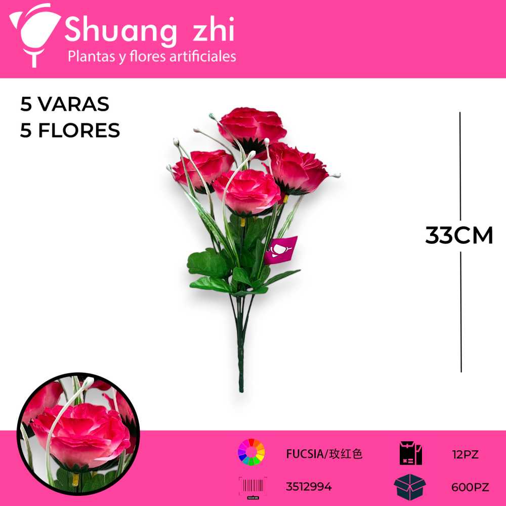 FLOR MINI ROSA 5 VARAS FUCSIA