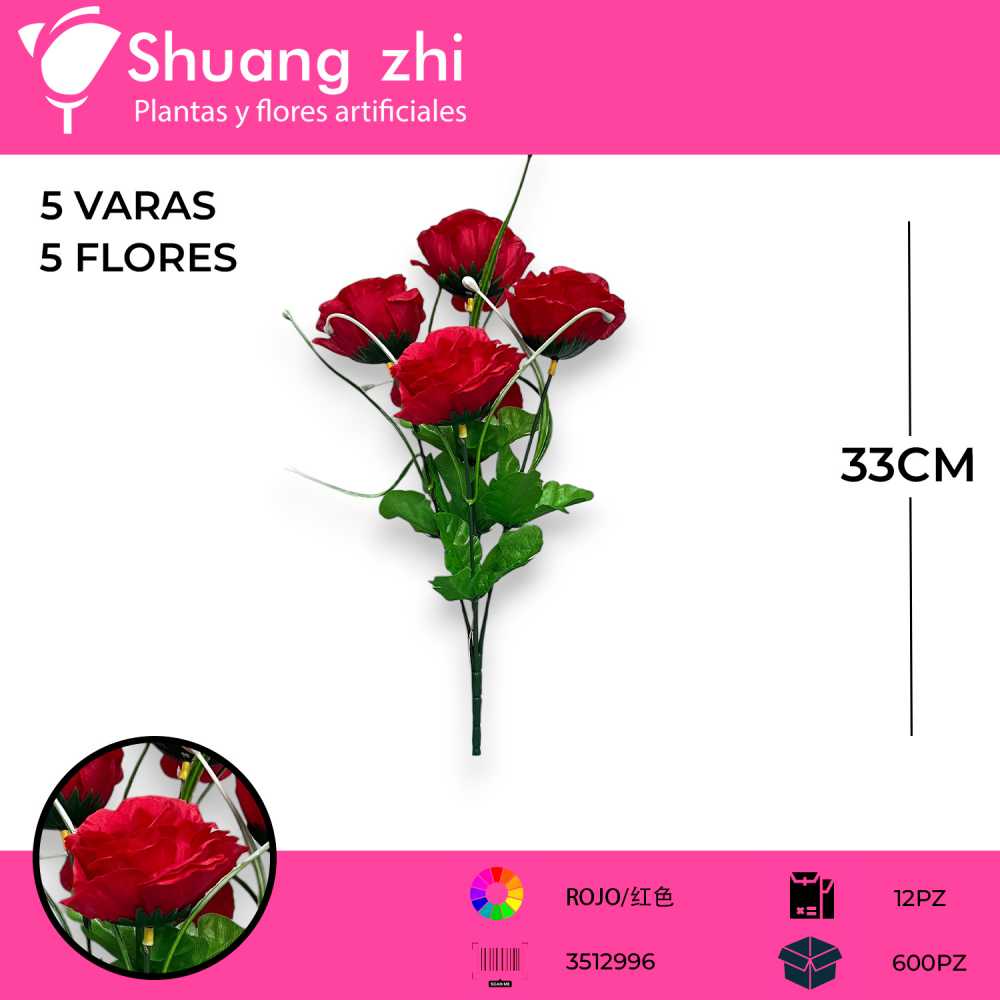 FLOR MINI ROSA 5 VARAS ROJO