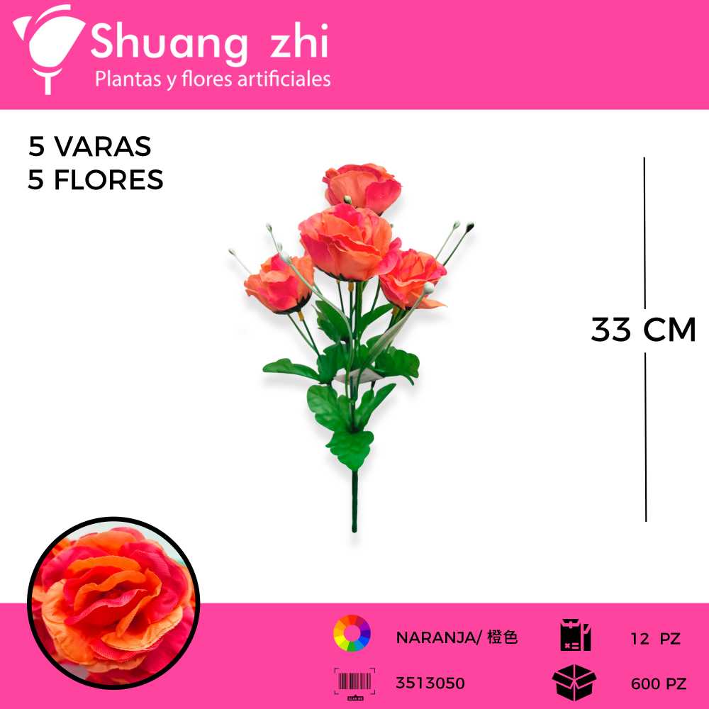 FLOR MINI ROSA 5 VARAS NARANJA