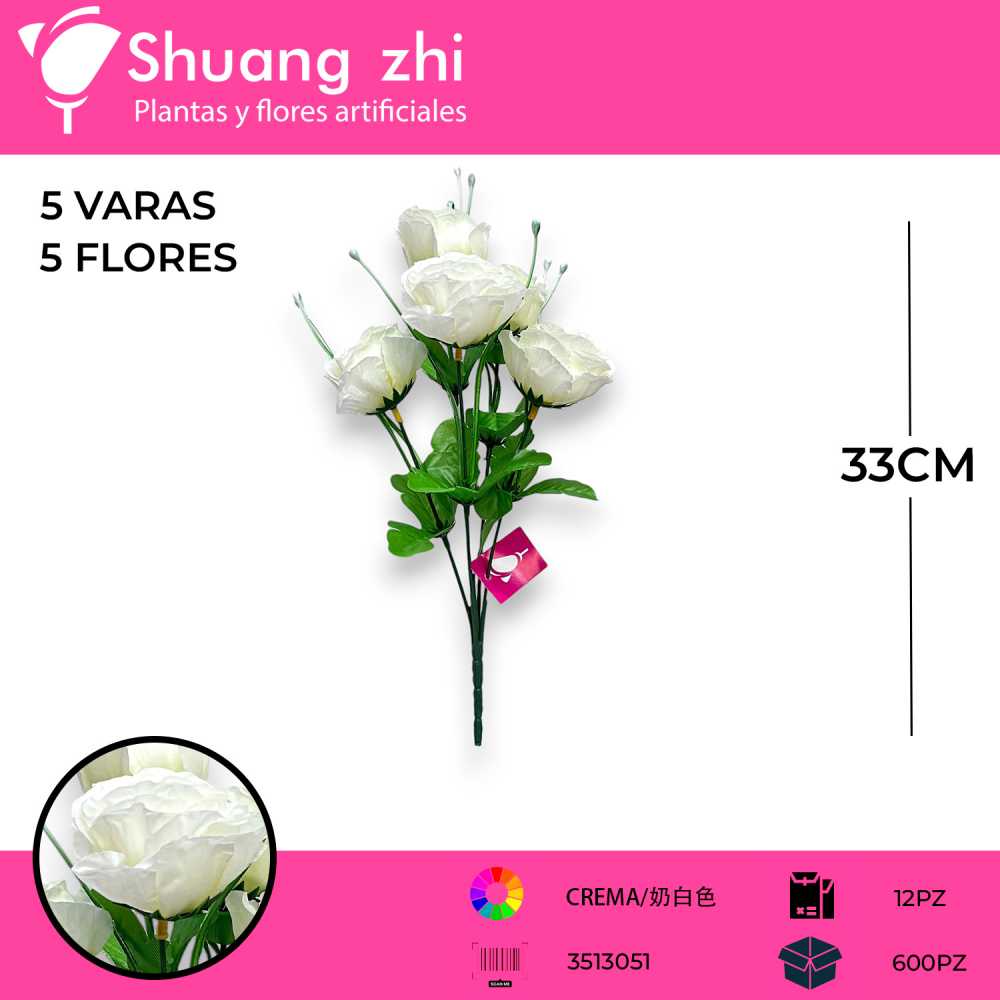 FLOR MINI ROSA 5 VARAS CREMA