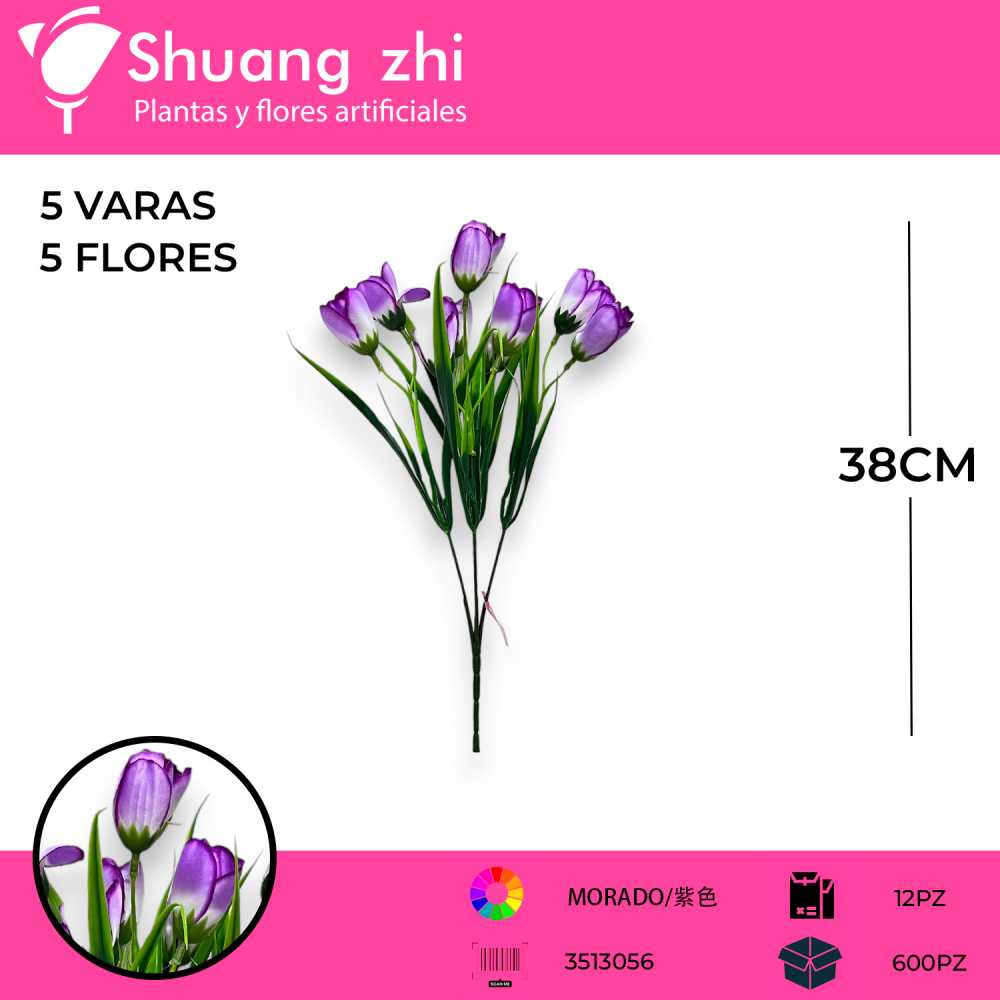 FLOR MINI TULIPAN 5 VARAS ROJO NARANJA