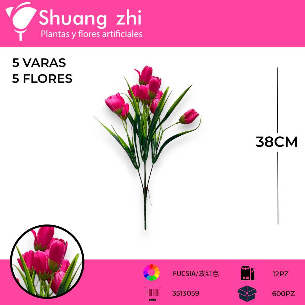 FLOR MINI TULIPAN 5 VARAS FUCSIA