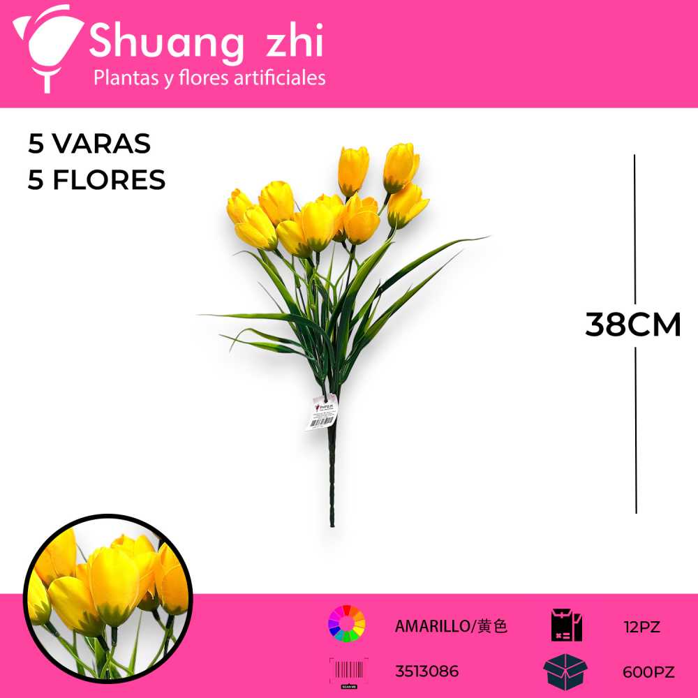 FLOR MINI TULIPAN 5 VARAS AMARILLO