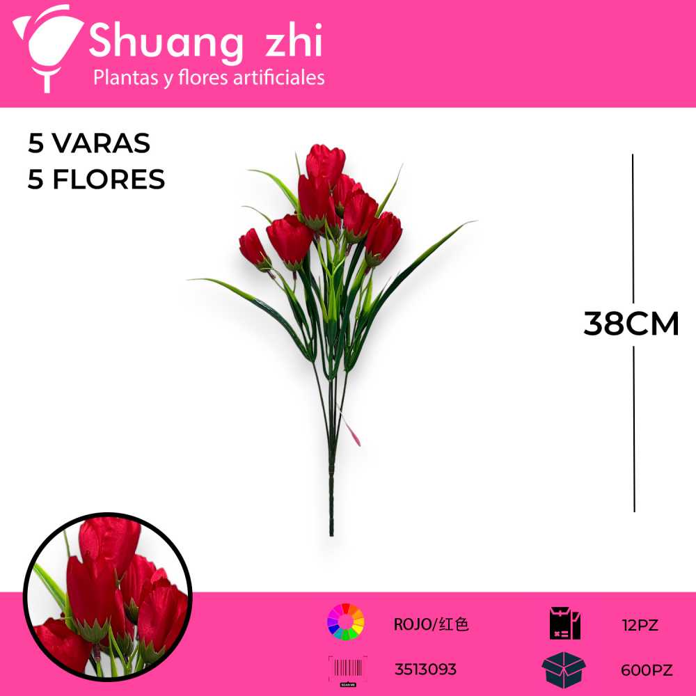 FLOR MINI TULIPAN 5 VARAS ROJO