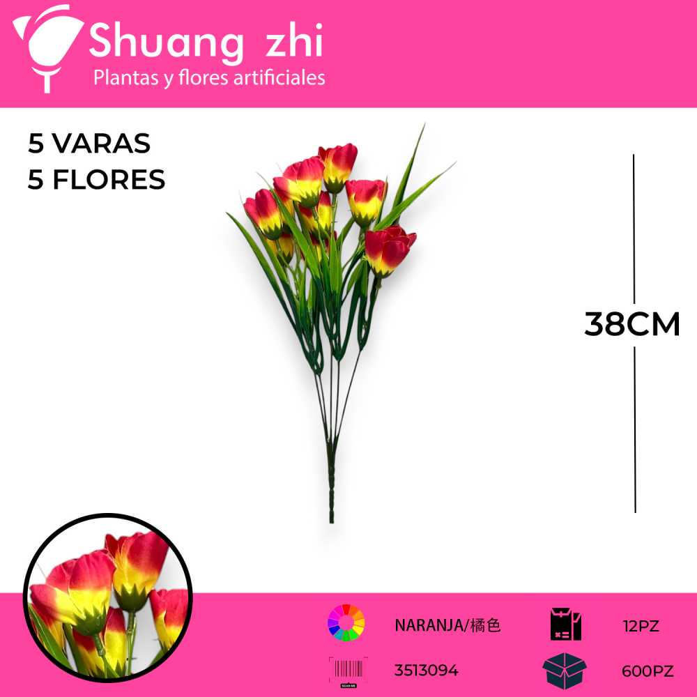 FLOR MINI TULIPAN 5 VARAS NARANJA