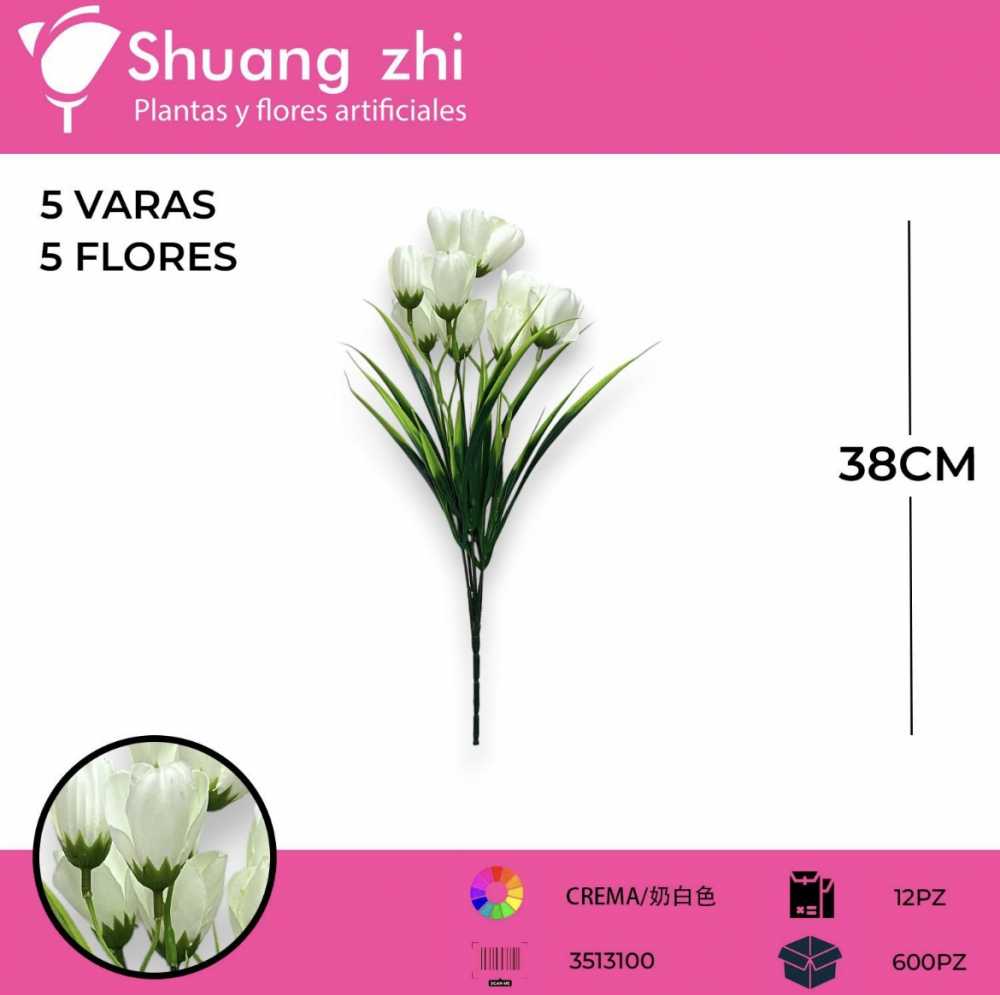 FLOR MINI TULIPAN 5 VARAS CREMA