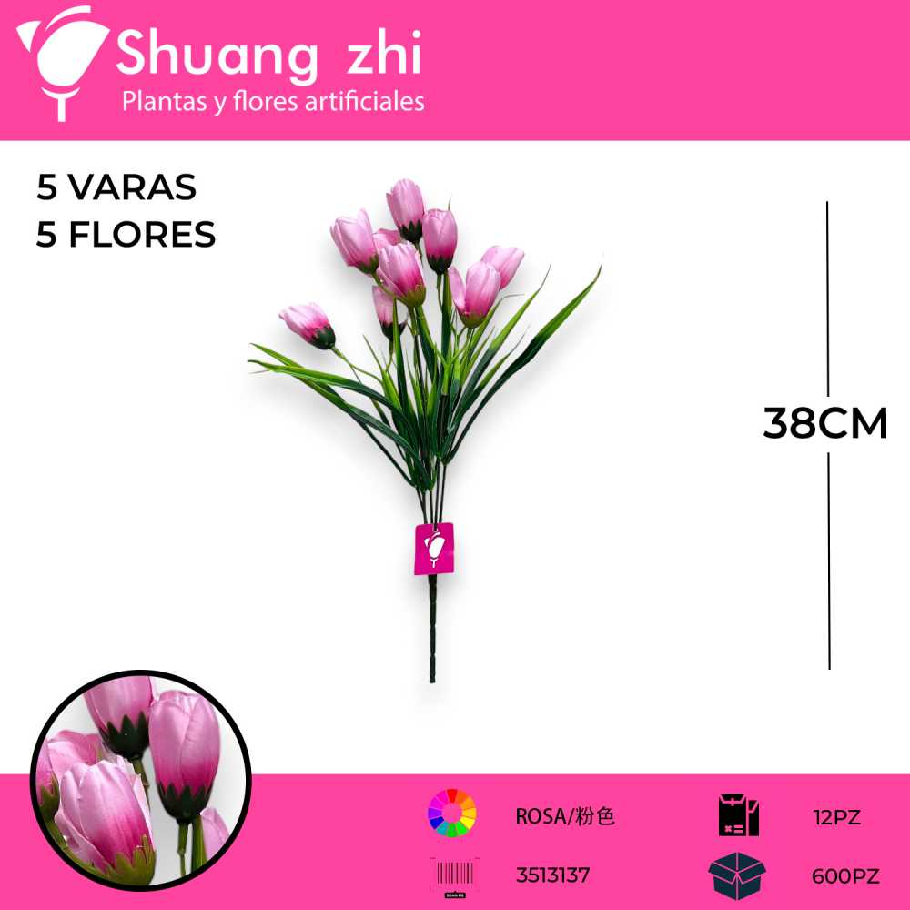 FLOR MINI TULIPAN 5 VARAS ROSA