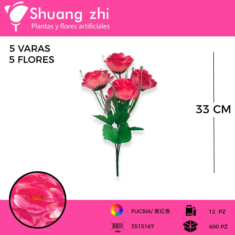 FLOR MINI ROSA 5 VARAS FUSIA