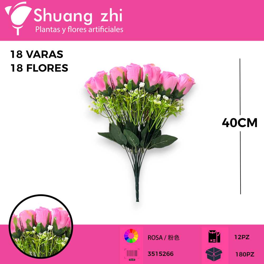 RAMO 18 CABEZAS ROSA 40CM