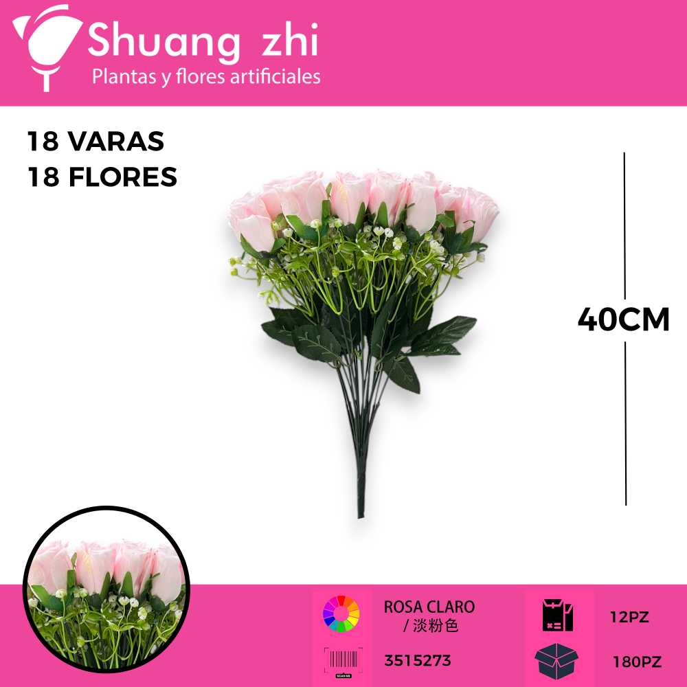 RAMO 18 CABEZAS 40CM ROSA CLARO