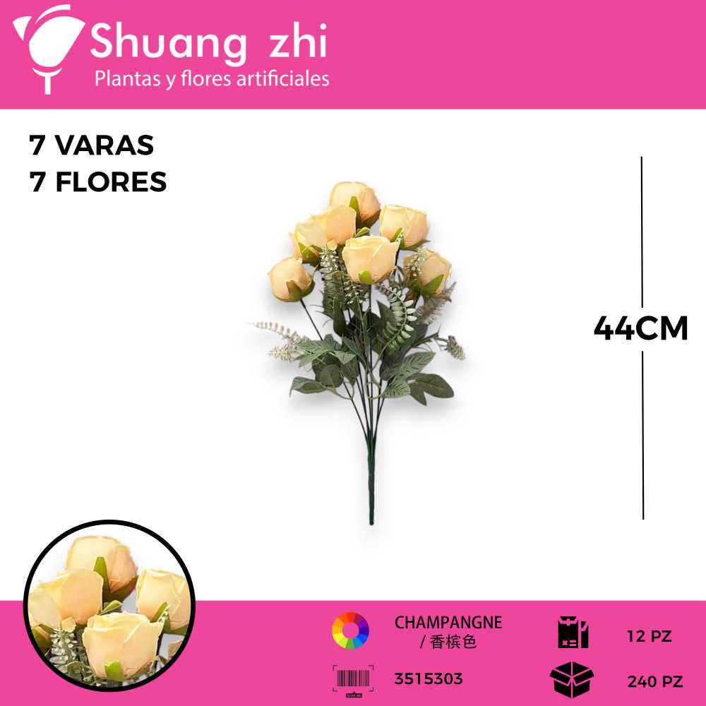 RAMO FLOR 7 VARAS CHAMPANGNE 44CM