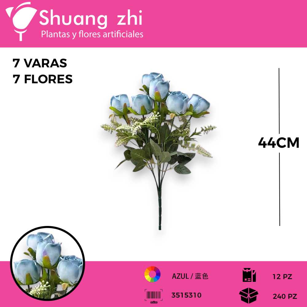RAMO FLOR 7 VARAS AZUL 44CM