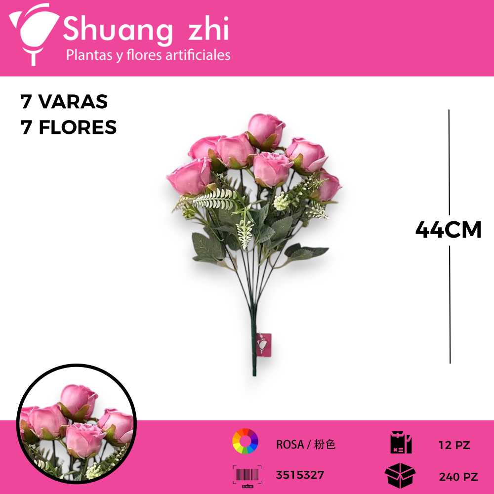 RAMO FLOR 7 VARAS ROSA 44CM