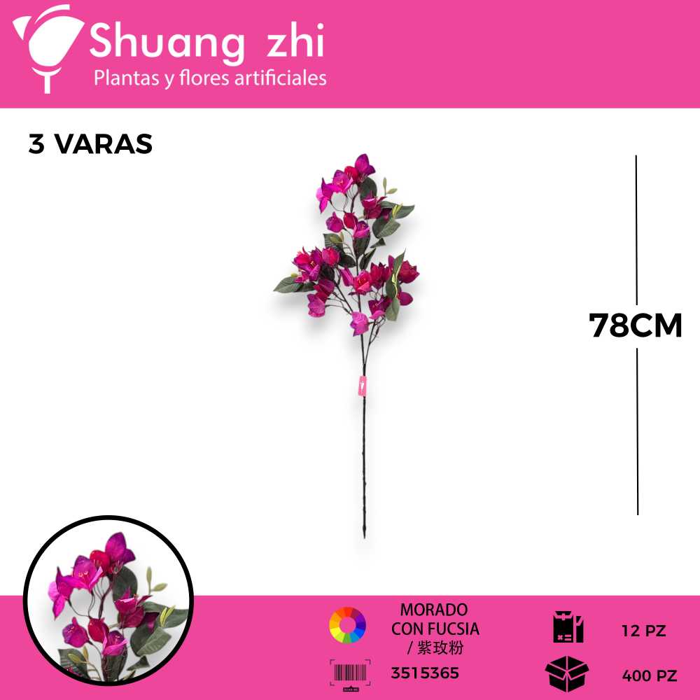 VARA BUGANVILLA ROJO/MORADO  78CM