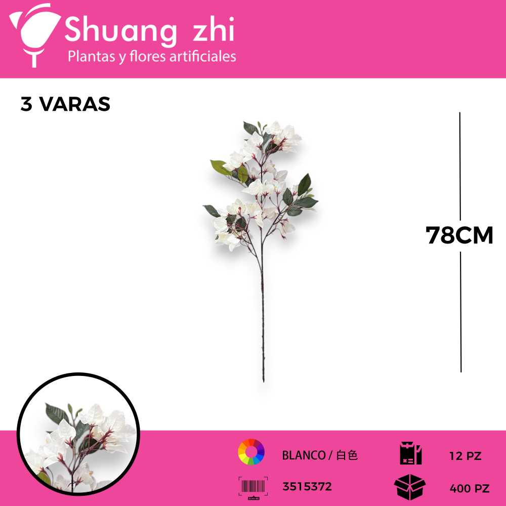 VARA BUGANVILLA BLANCO 78CM