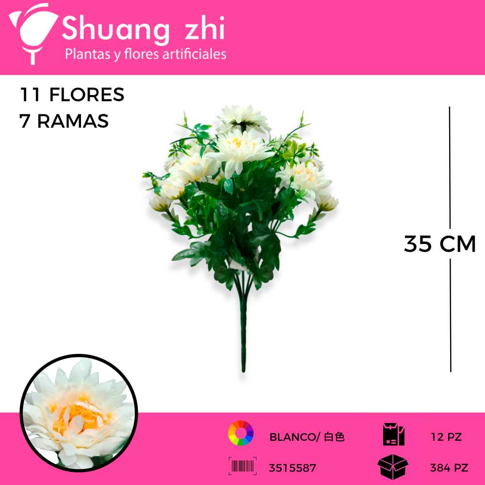 RAMO CRISANTEMO BLANCO 7 VARAS 35CM