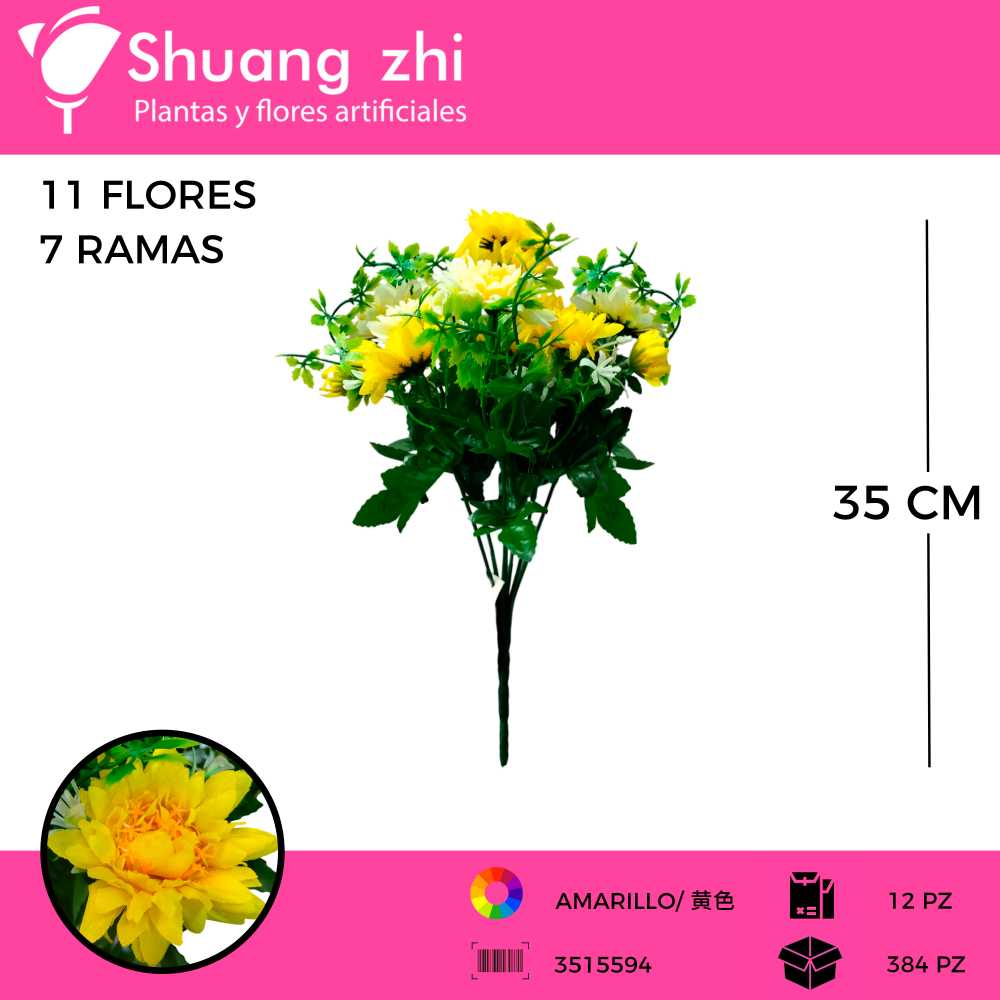 RAMO CRISANTEMO AMARILLO 7 VARAS 35CM