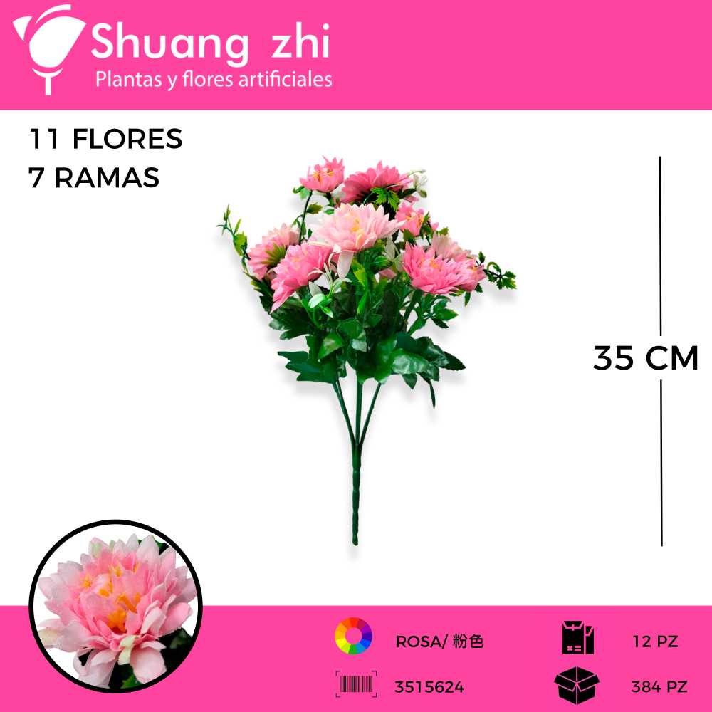 RAMO CRISANTEMO ROSA 7 VARAS 35CM