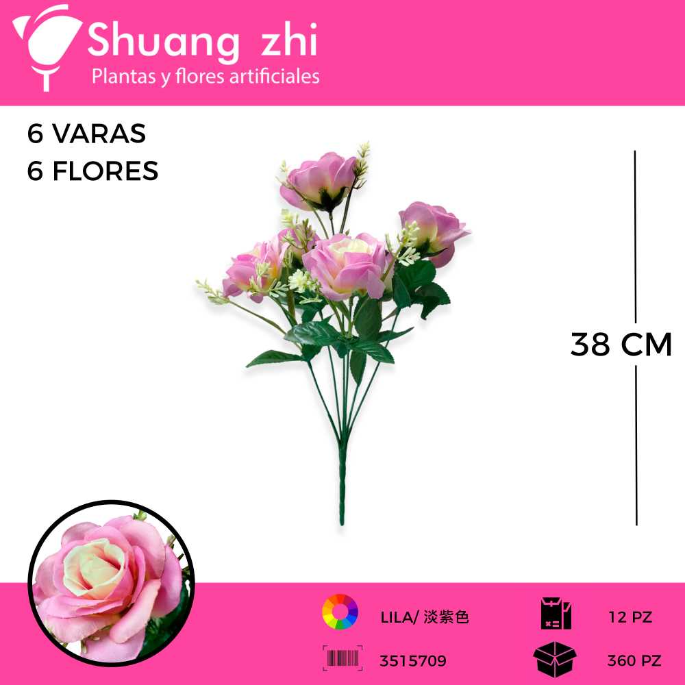 RAMO FLOR 6 VARAS 38 CM COLOR LILA