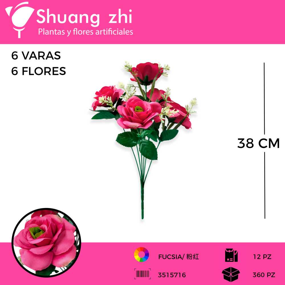 RAMO FLOR 6 VARAS 38 CM COLOR FUCSIA