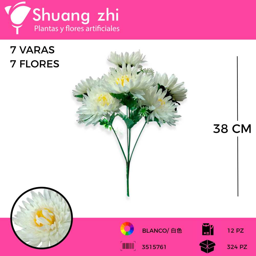 RAMO FLOR DALIA 7 VARAS38 CM COLOR BLANCO