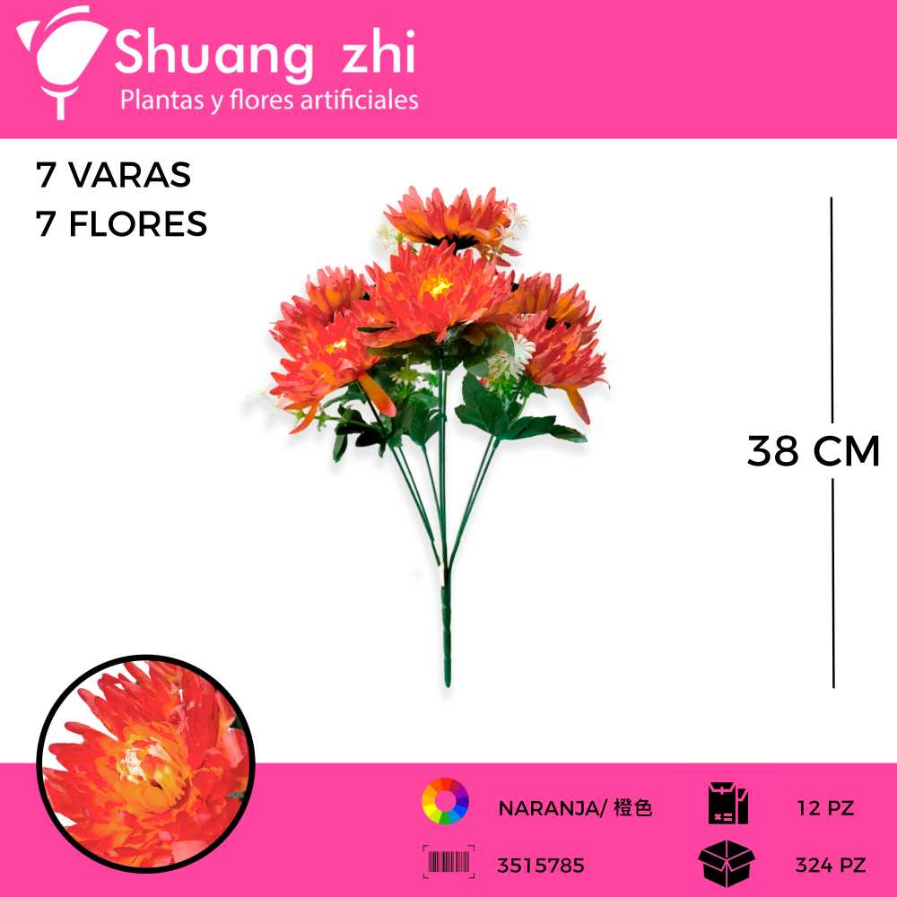 RAMO FLOR DALIA 7 VARAS38 CM COLOR NARANJA