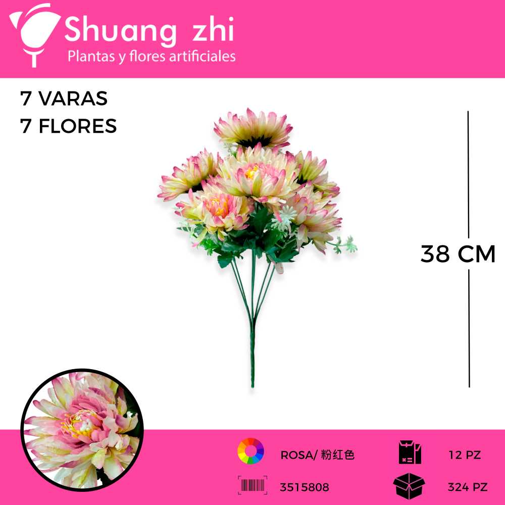 RAMO FLOR DALIA 7 VARAS 38 CM COLOR ROSA