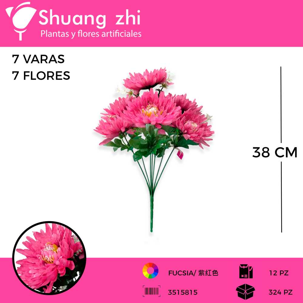 RAMO FLOR DALIA 7 VARAS 38 CM COLOR FUCSIA