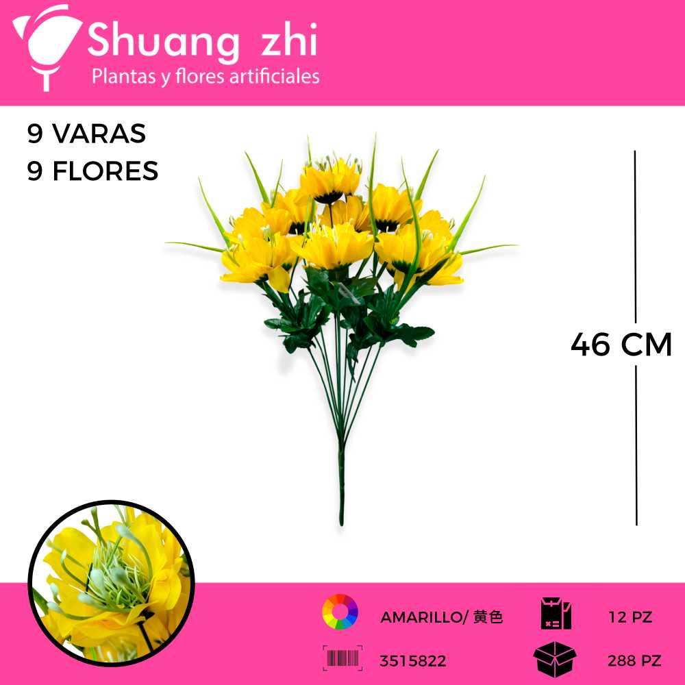 RAMO FLOR 9 VARAS 46 CM COLOR AMARILLO