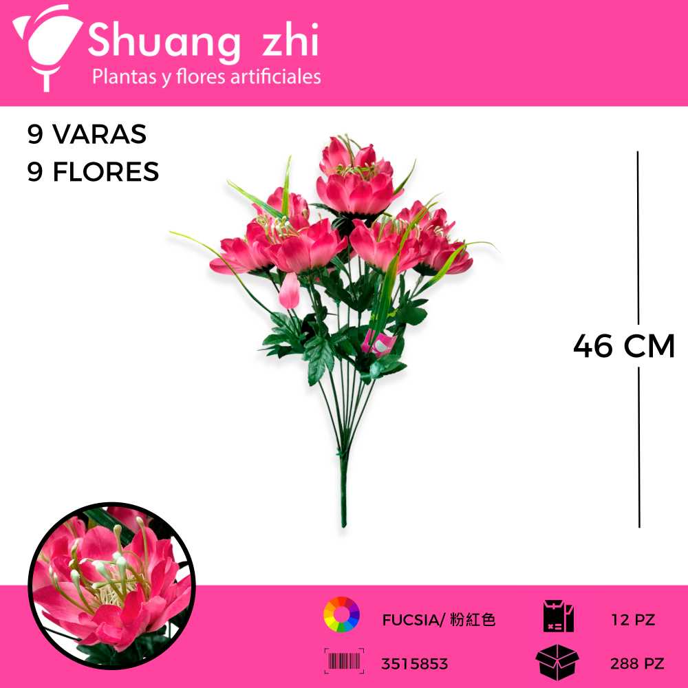 RAMO FLOR 9 VARAS 46 CM COLOR FUCSIA
