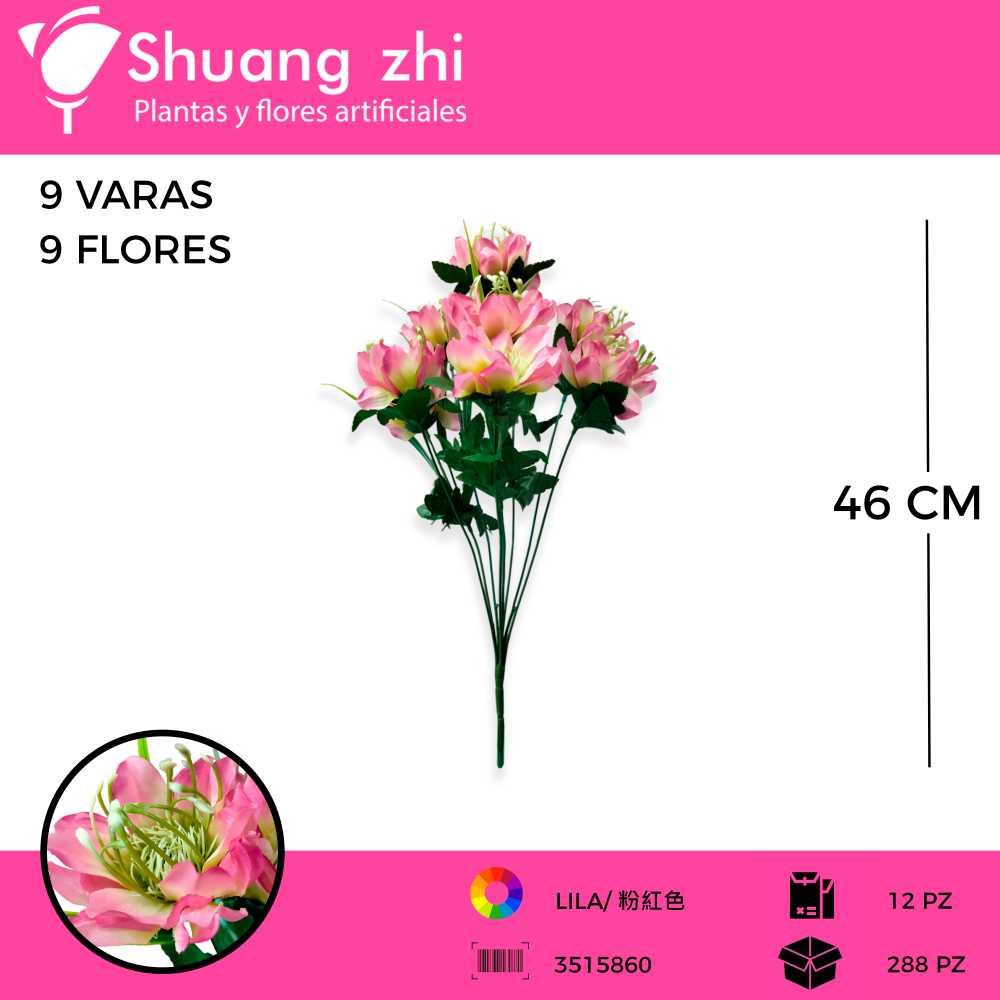 RAMO FLOR 9 VARAS 46 CM COLOR LILA