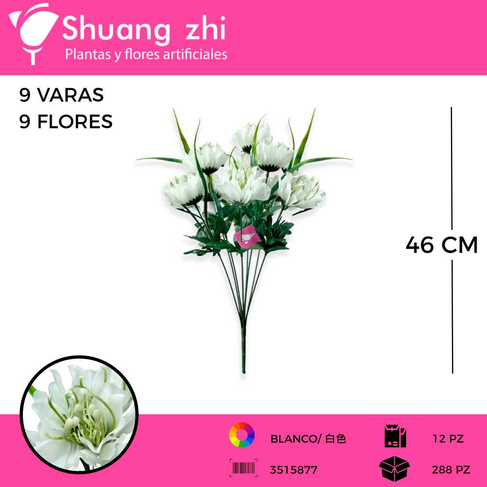 RAMO FLOR 9 VARAS 46 CM COLOR BLANCO