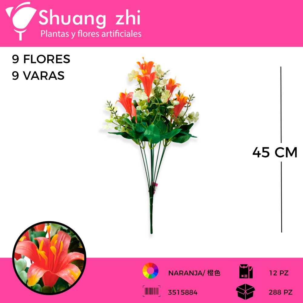 RAMO FLOR LILI 9 VARAS NARANJA