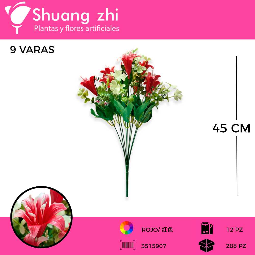 RAMO FLOR LILI 9 VARAS ROJO