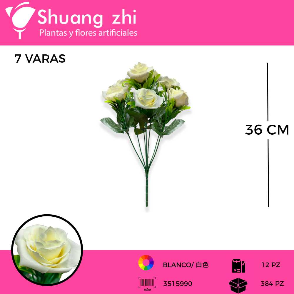 RAMO FLOR 7 VARAS COLOR BLANCO 36 CM