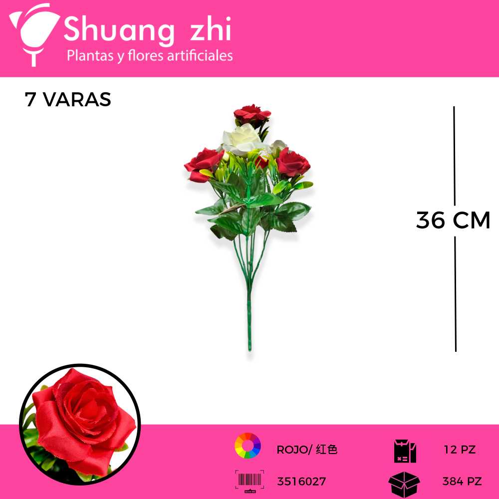 RAMO FLOR 7 VARAS COLOR ROJO 36 CM