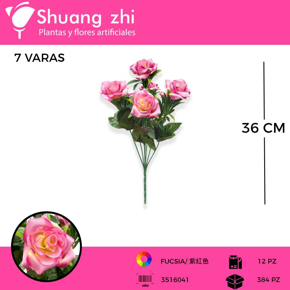 RAMO FLOR 7 VARAS COLOR FUCSIA 36 CM