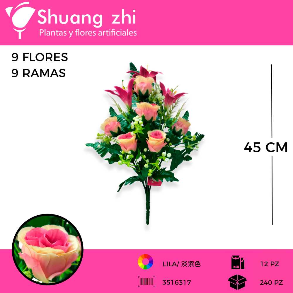 RAMO FLOR COMBINADO ROSA LILI 9 VARAS