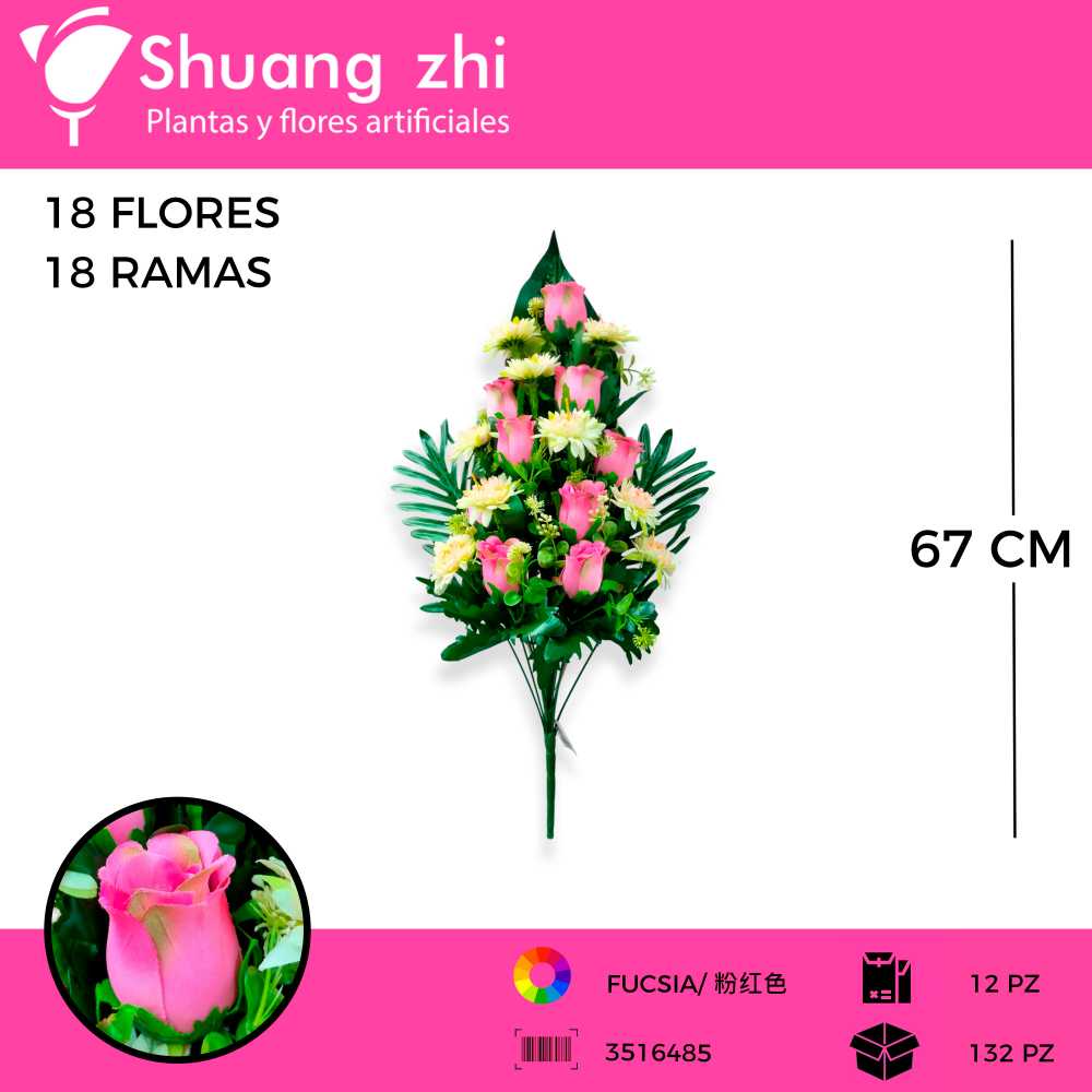 RAMO FLOR COMBIANDO ROSA DALIA 18 VARAS