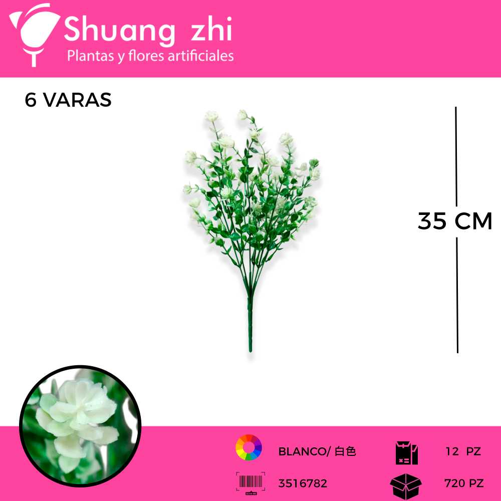 FOLLAJE BLANCO 6 VARAS 35 CM