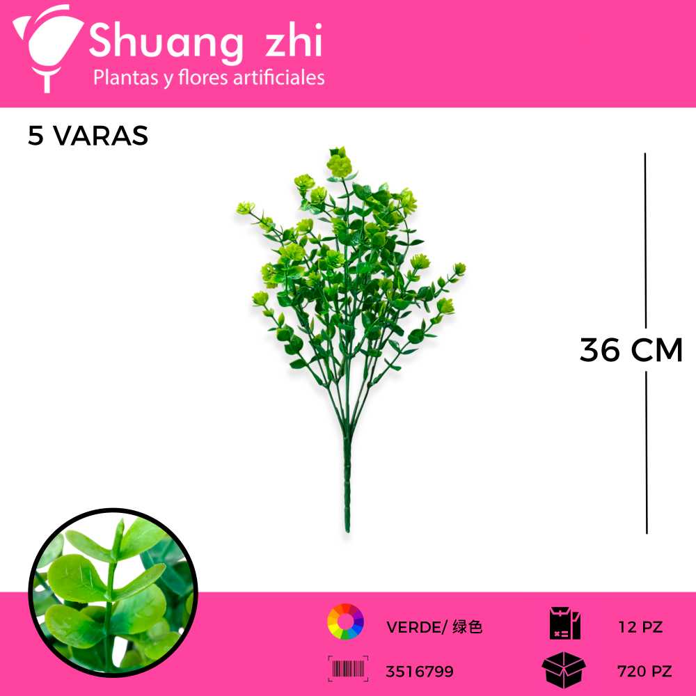 FOLLAJE DOLAR 6 VARAS 36 CM COLOR VERDE
