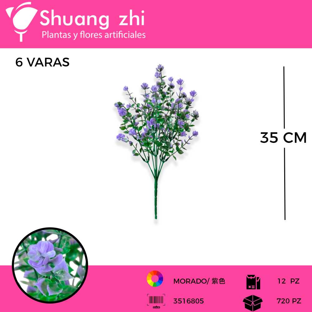 FOLLAJE MORADO 6 VARAS 35 CM
