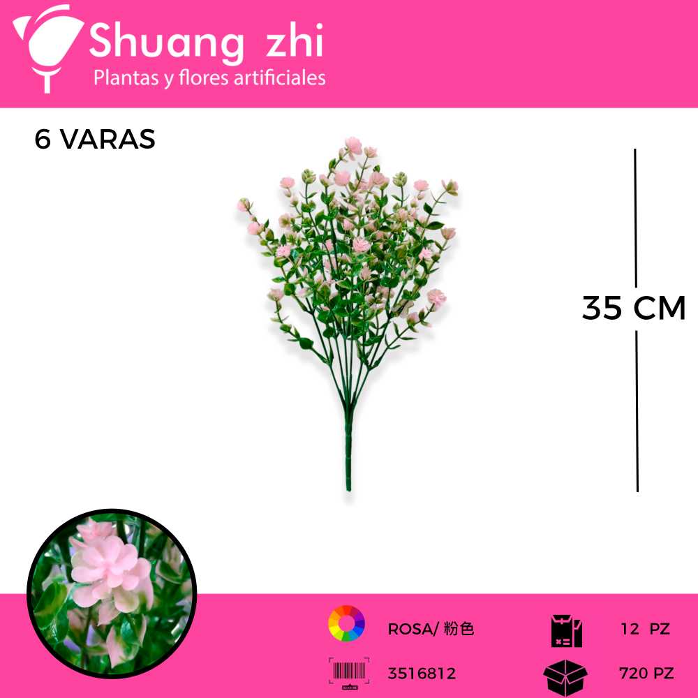 FOLLAJE ROSA 6 VARAS 35 CM
